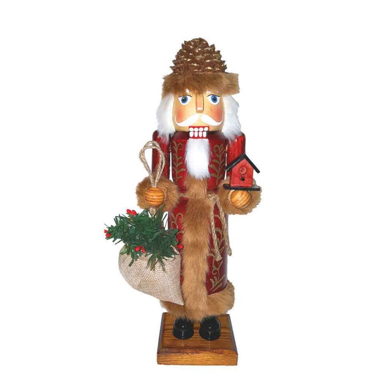 Santa&#x27;s Workshop Holiday Home Decor 14&#x22; Wood Pine Cone Santa Nutcracker